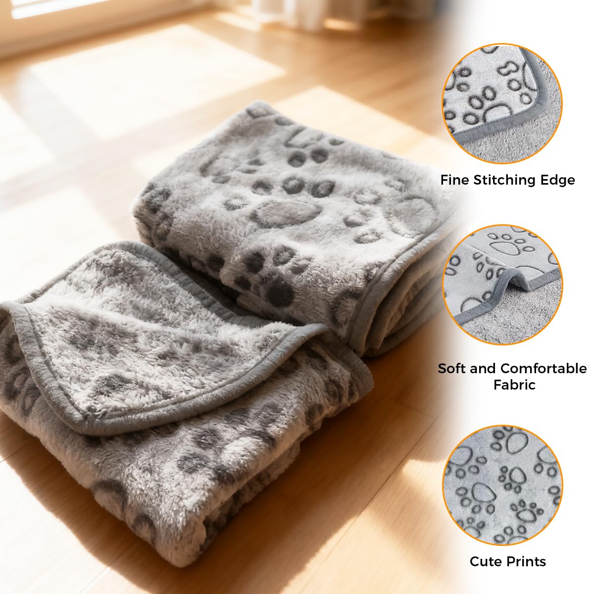Lot De 3 Couvertures Pour Petit Chien/chat 60x40 Cm - Flanelle Ultra Douce, Lavable - Imprimé Pattes - Pour Chiot, Chaton, Petit Animal