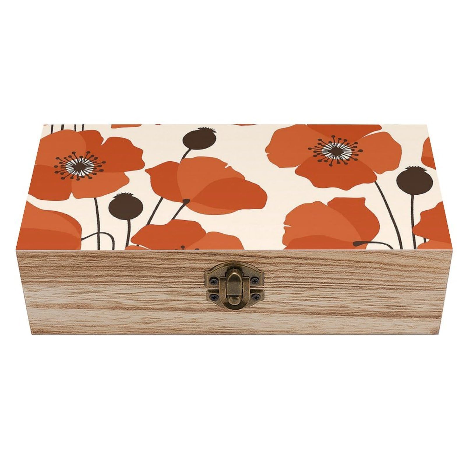 SMAZDFXX Vintage Poppy Wooden Storage Box Multipurpose Decorative Box for Jewelry Photo Home Decor