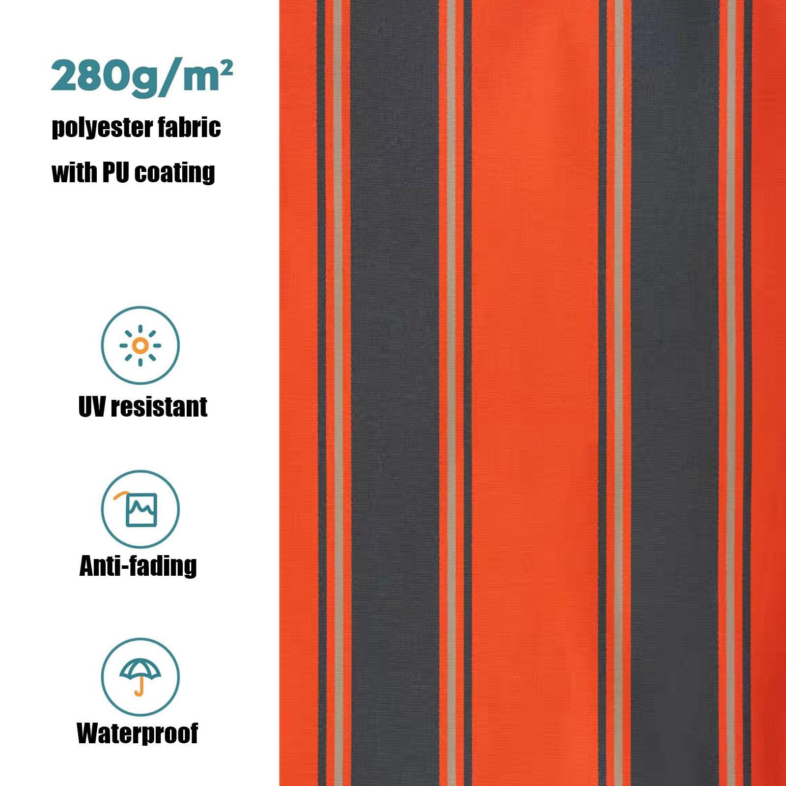 Tessuto di ricambio per tenda da giardino retrattile (solo tessuto) 5 x 2,5 m, copertura per tettoia da giardino per ombra e pioggia, ideale per case e aziende (Stripe1)