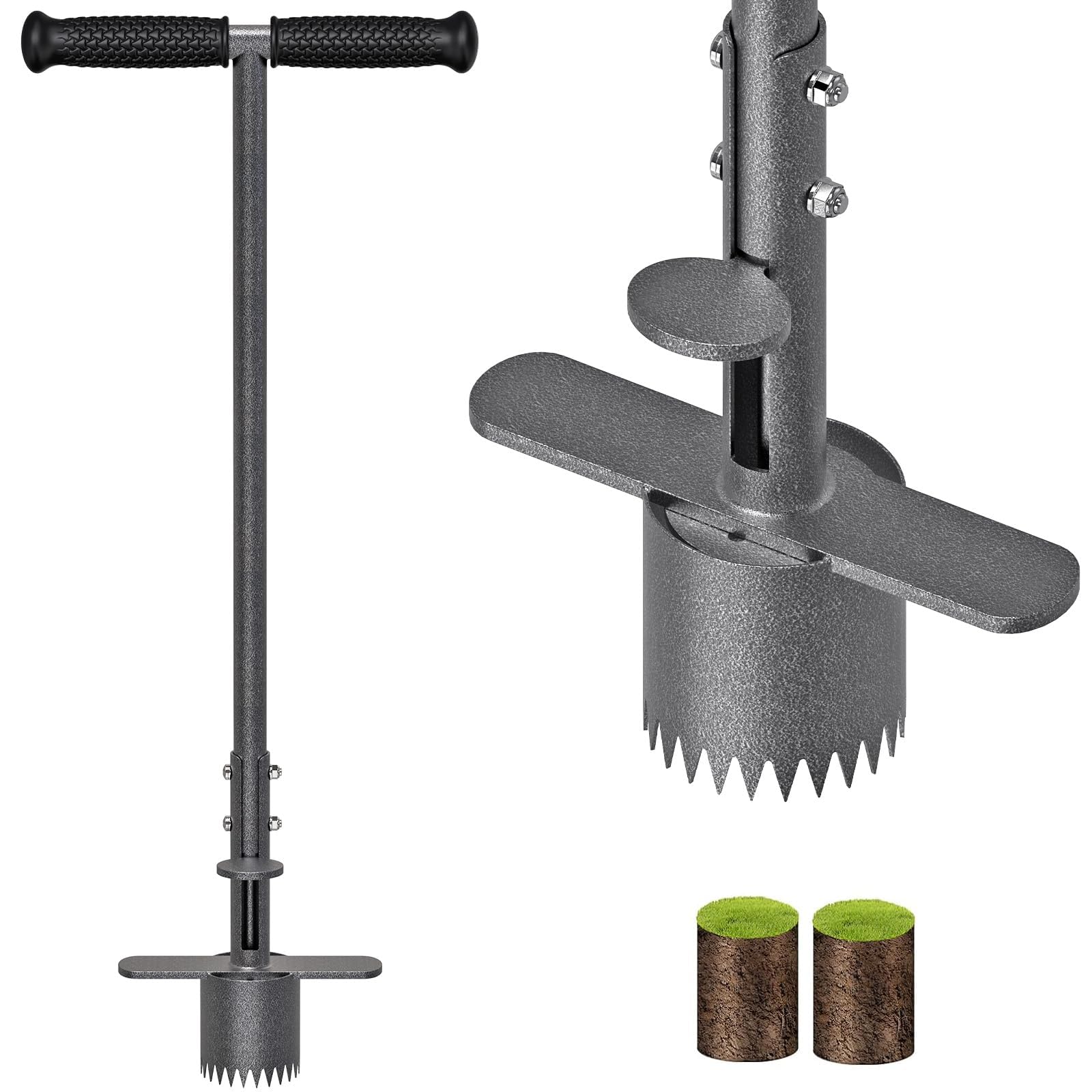 BeneLabel Zwiebelpflanzer, 80cm Blumenzwiebel Pflanzwerkzeug Langstiel Garten Rasen Werkzeug Tiefe 8cm Rasenstopfer Scharfe Verzahnung mit Auslöseautomatik für Zwiebeln Blume Einpflanzen, Schwarz