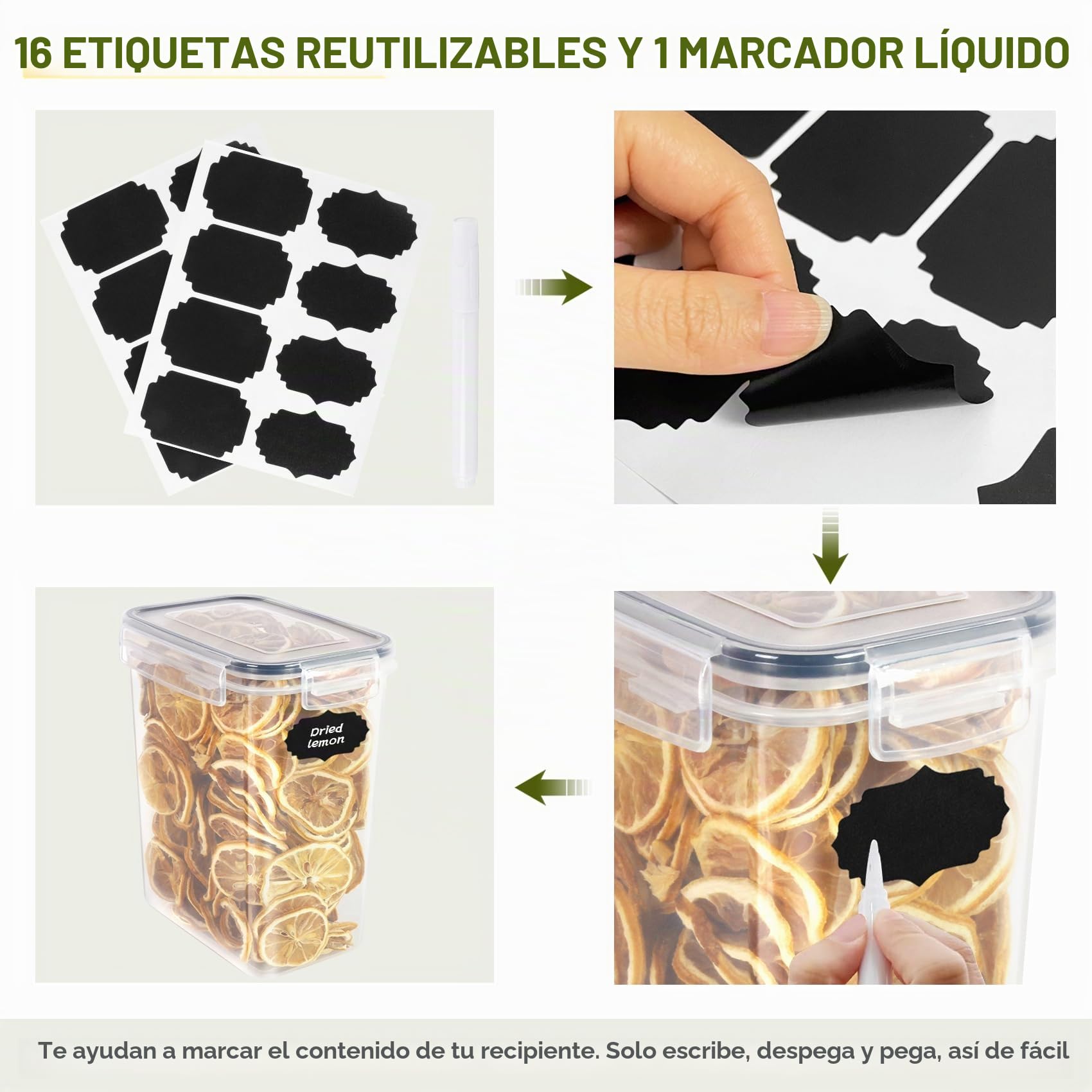Cinnani 2.8L Botes Cocina Almacenaje 6 Piezas, Recipientes para Alimentos de Plástico, sin BPA, Botes Cocina Hermeticos Contenedores para Cereales, Pasta, Arroz, Harina