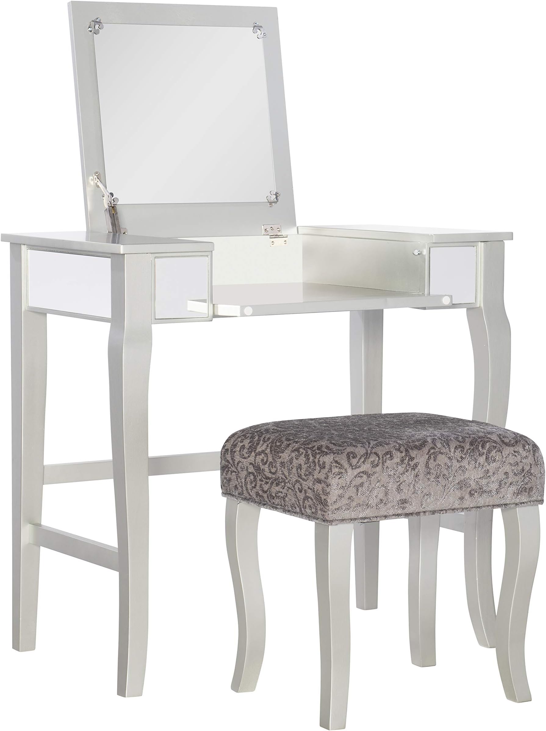 Linon Silver Harper Vanity Set, 32" W x 18" D x 46.75" H