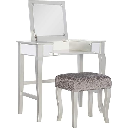 Linon Silver Harper Vanity Set, 32" W x 18" D x 46.75" H