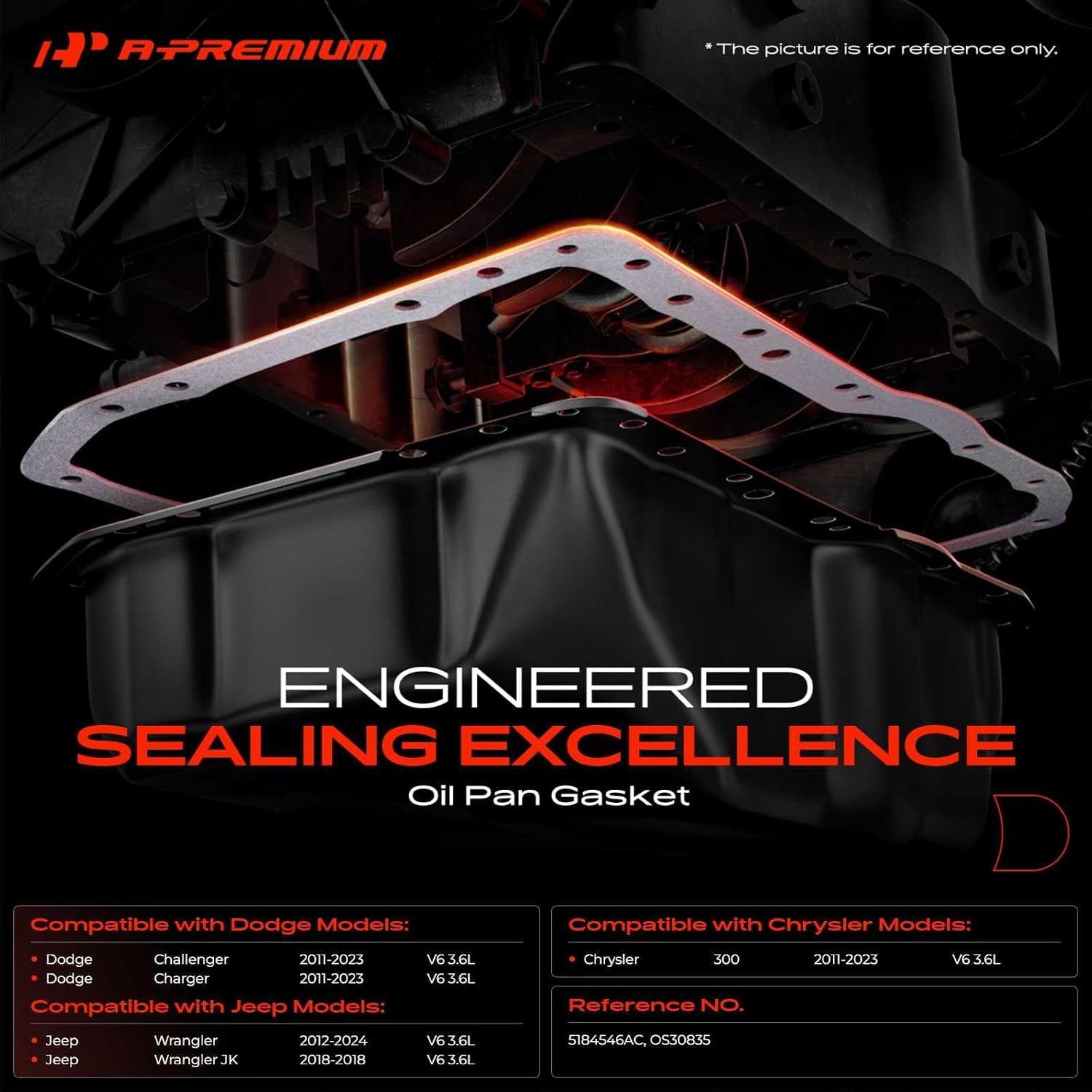 A-Premium Lower 3.6L Engine Oil Pan Gasket Set, Compatible with Jeep Wrangler 2012-2024, Wrangler JK 2018 & Dodge Charger Challenger 2011-2023 & Chrysler 300 2011-2023