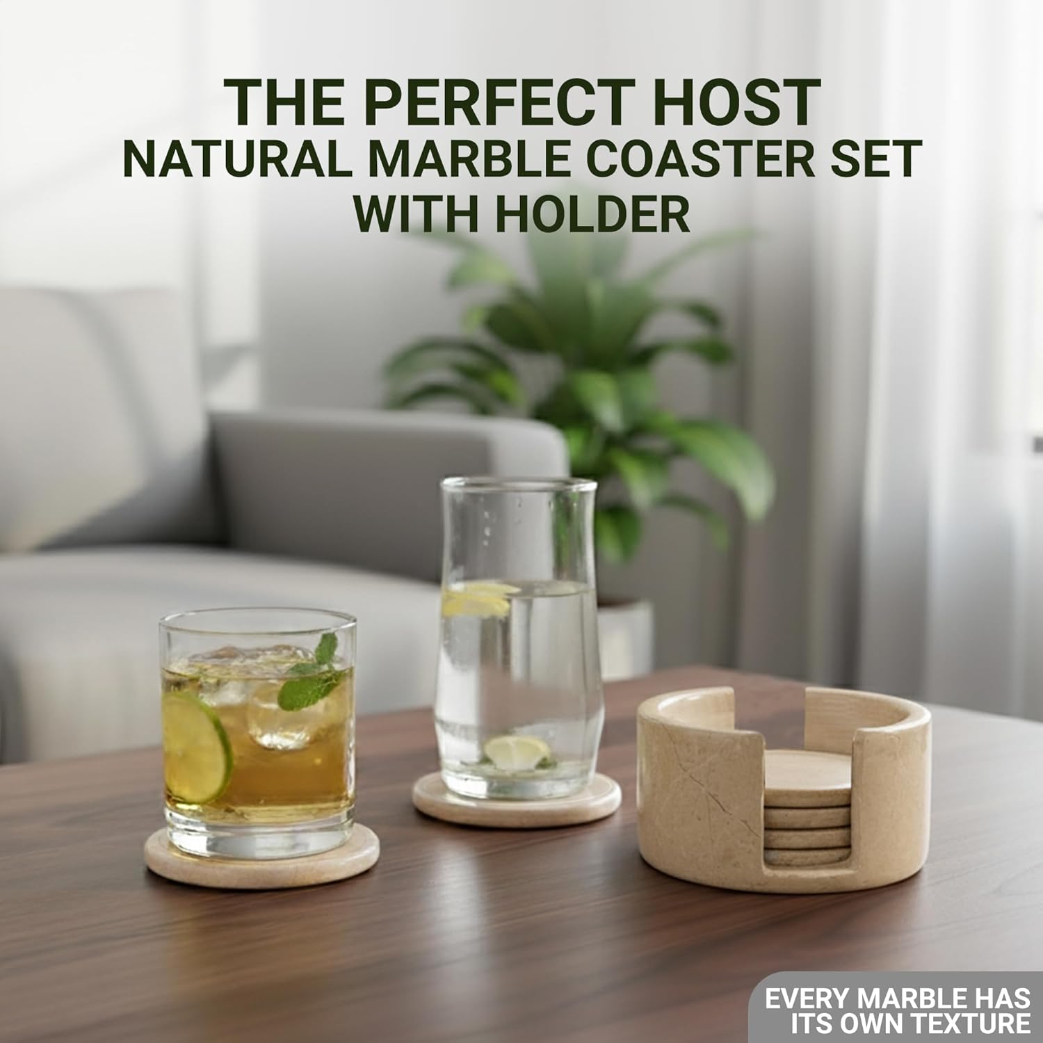 Marble Coaster Set of 6-3.7" Round Marble Drink Coasters, Cork Backing Non-Slip, Office Protect Tables from Stains and Scratches, White - Image 6