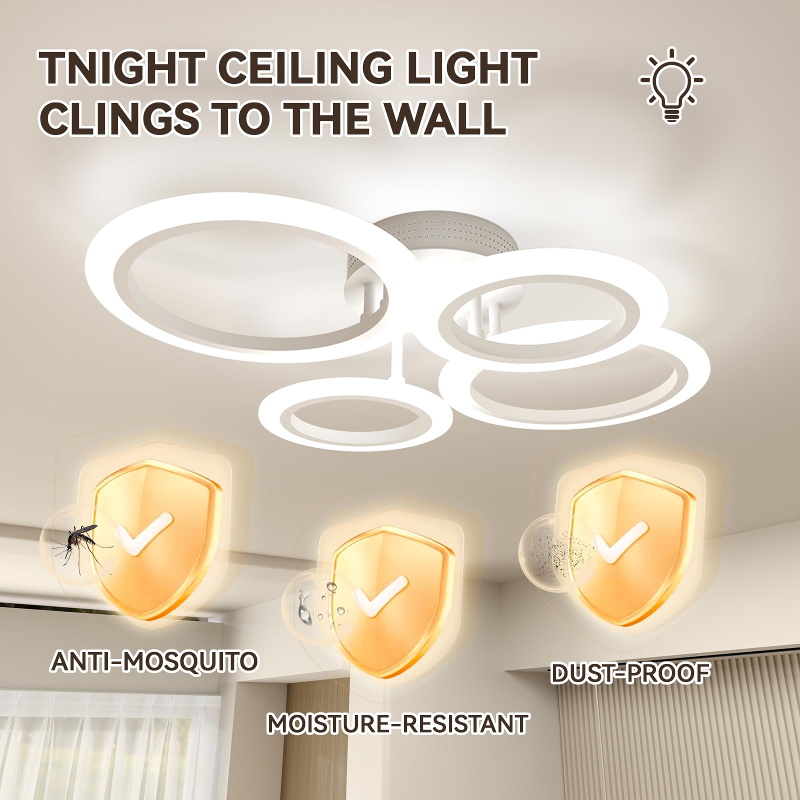 Plafoniera LED Soffitto,4 Anelli Ø52cm 48W Acrilico Dimmerabile Lampadari Moderni led con Telecomando App,2700K-7000K,4400LM Lampadario per Soggiorno Camera da Letto Cucina Ufficio