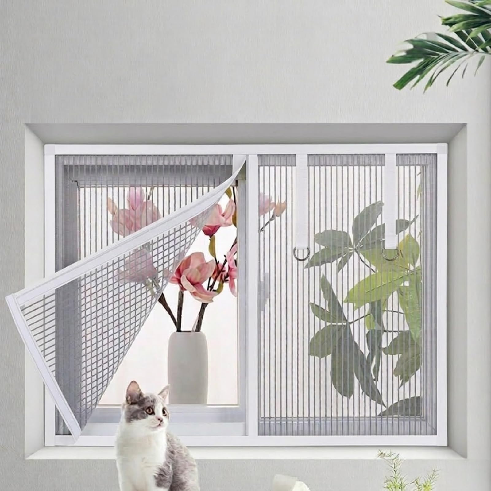 KING KONG MESH Insect Repellent Window Screen, Easy Install No Drill Window Screen, Washable Cat Scratch Resistant Self-Adhesive Screen for Kitchen Bedroom Seasonal Use(White,75x110cm)