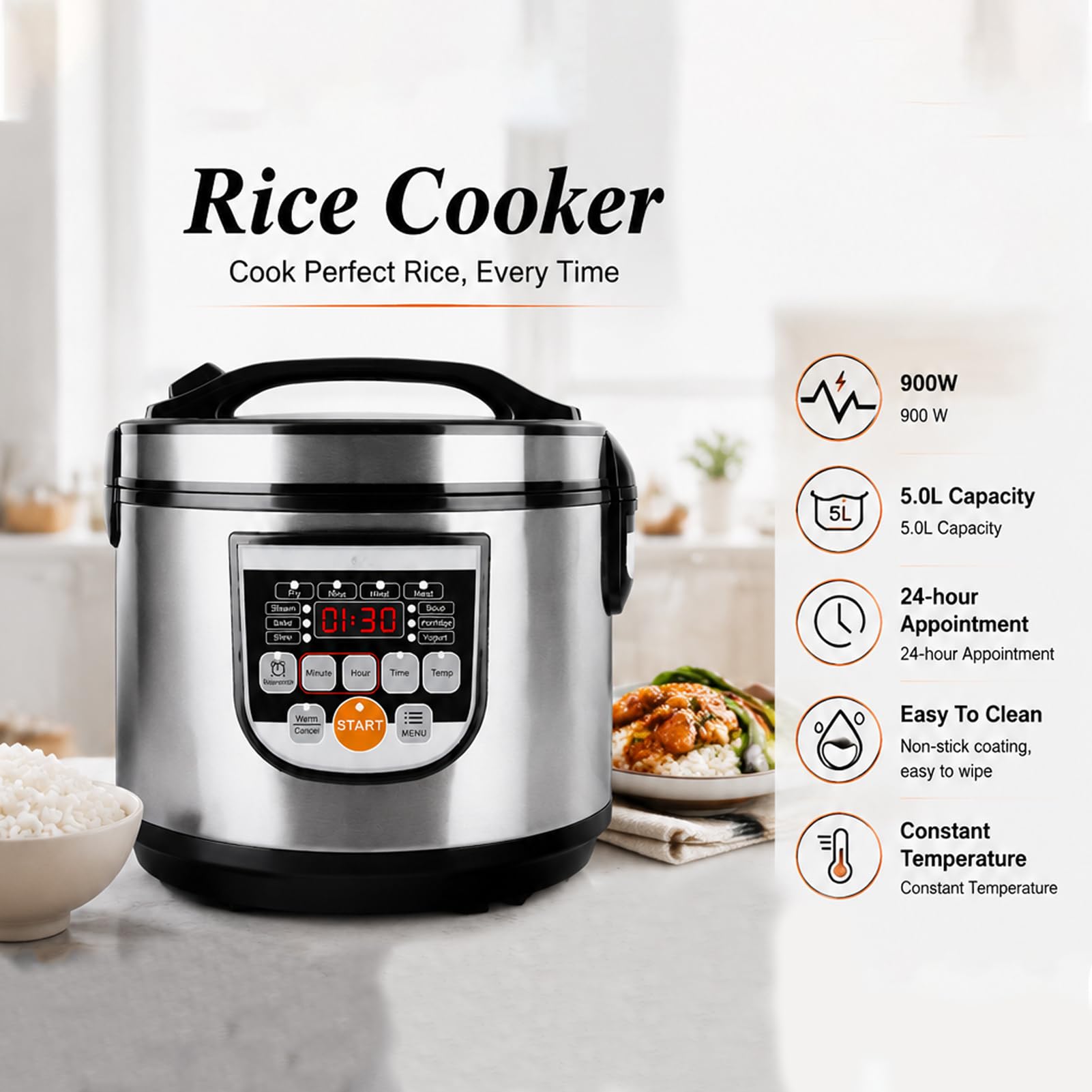 Garnek Elektryczny 10-W-1 5L Inteligentny Wielofunkcyjny Ryżowar | Multicooker 900W Z Cyfrowym Wyświetlaczem & Funkcją Utrzymywania Ciepła Wolne Gotowanie Gotowanie Ryżu Gotowanie Na Parze