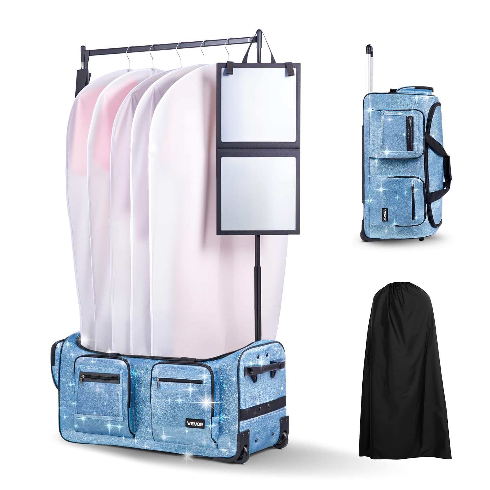 VEVOR Bolsa de Baile, con Perchero Ajustable en Altura, Bolsa de Lona con Ruedas de 74 cm, Puerto USB, Cortina de Privacidad, Ideal para Viajes y Competiciones, Azul Brillante, 730 x 430 x 380 mm
