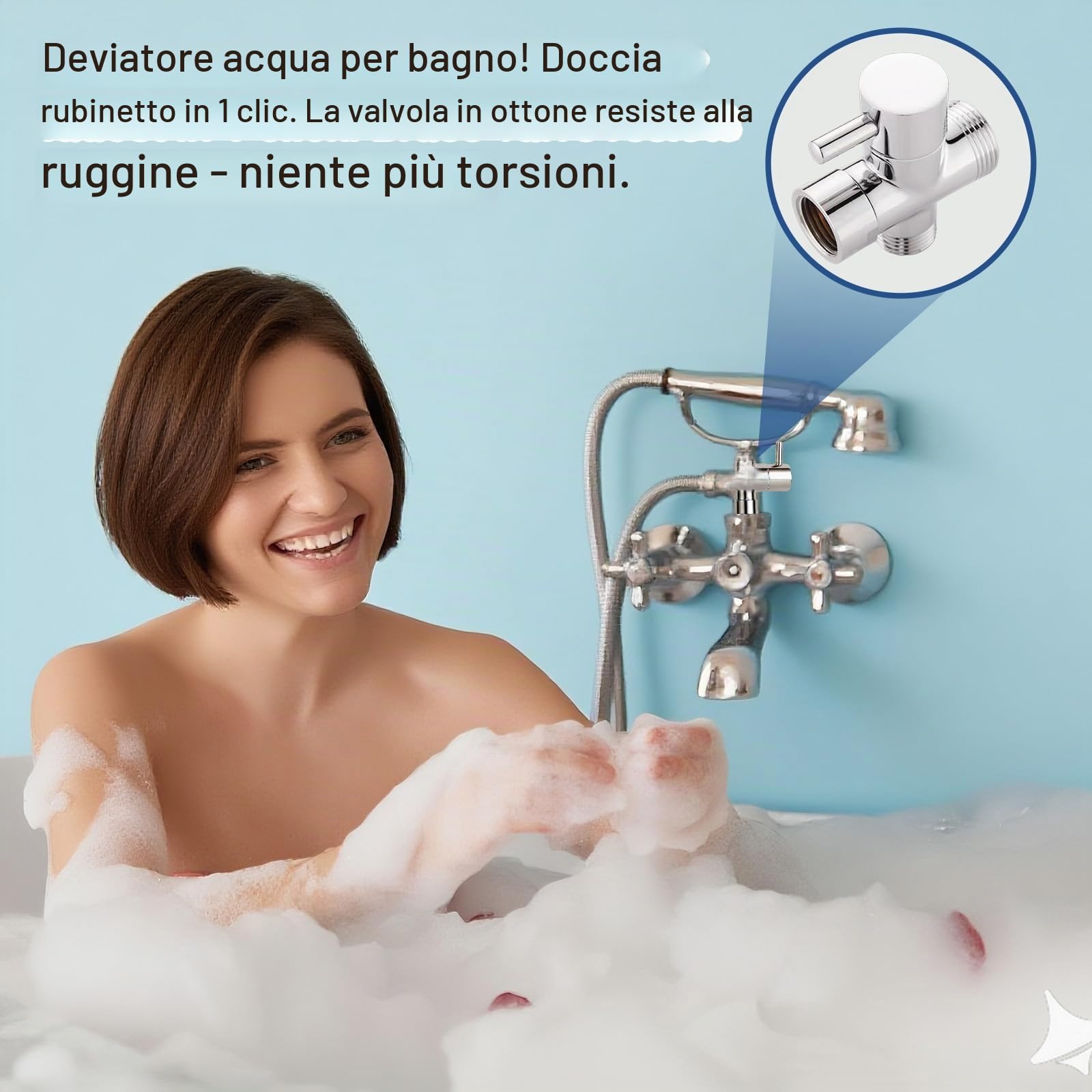 Deviazione Doccia 3 Vie in Ottone Cromato, Adattatore a T, valvola per Braccio Doccia con Sigillo in Gomma, Facile da installare, 1 Ingresso Acqua, 2 uscite, Compatibile con Doccia Fissa e d