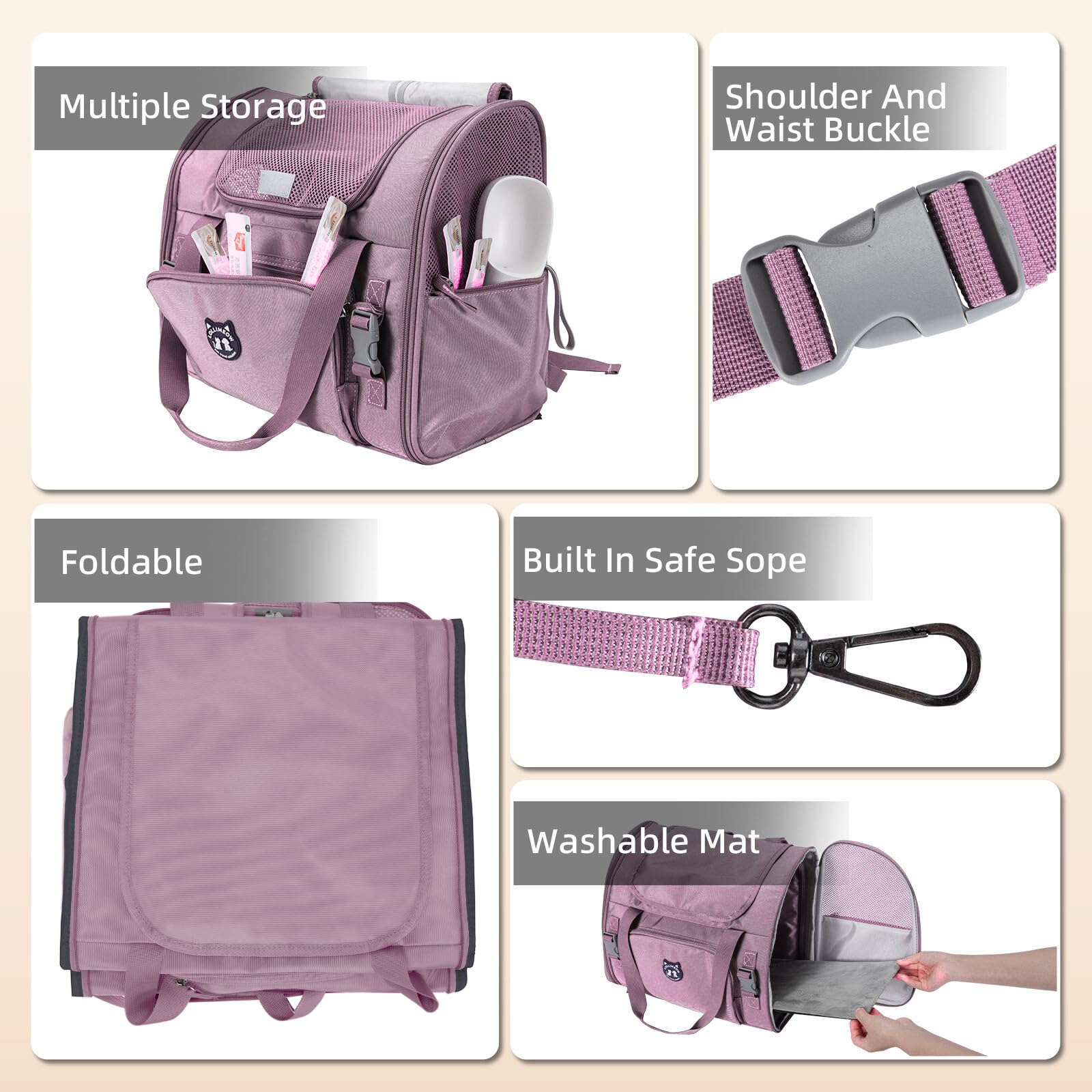 Lollimeow Expandable Cat Carrier Backpack for Large Cats - Airline Approved Pet Carrier Backpack for Small Dogs, Hiking & Travel, Waterproof with Breathable Mesh, 14lbs Capacity (Plum, Standard) - image 6