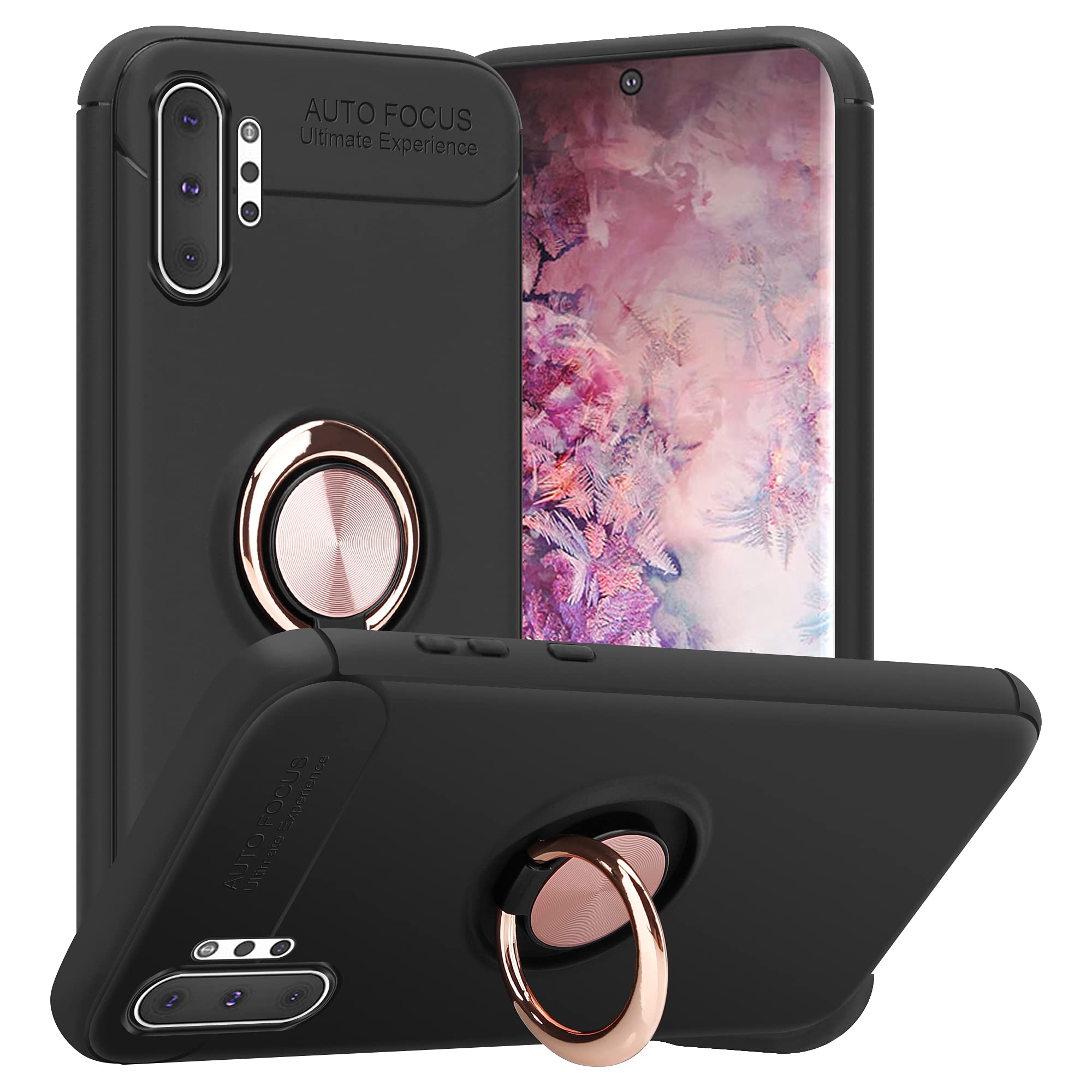 Cadorabo Funda Compatible con Samsung Galaxy Note 10 Plus - Estuche con Anillo de Enfoque en Negro - Oro Rosa - Estuche para Teléfono Móvil de Silicona TPU - Protector Ultra Delgada Parachoques