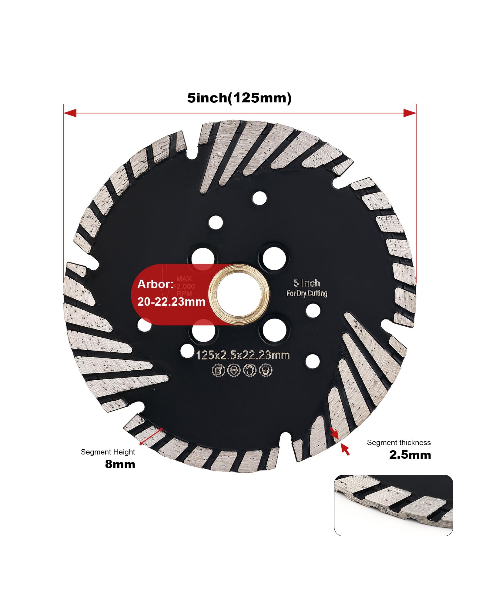 Casaverde 125mm Turbo Diamond Cutting Disc,Diamond Blade for Granite Marble Stone and Hard pavers, Black - Image 3