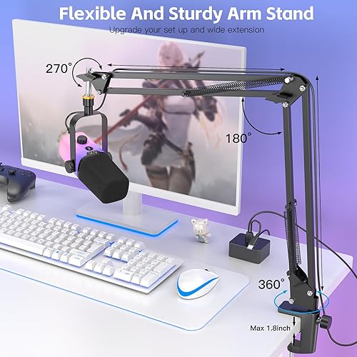 Miniatura 5 de ZealSound Micrófono USB para juegos, micrófono de PC para teléfono y tableta con RGB para transmisión de podcasts, grabación vocal, ASMR, micrófono