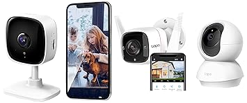 TP-Link Tapo 3MP 1296p High Definition Outdoor CCTV Security White & Tapo 360 degree 2MP 1080p Full HD Pan/Tilt Home Security Wi-Fi Smart Camera & Tapo 2MP 1080p Full HD Home Security Wi-Fi Smart Camera