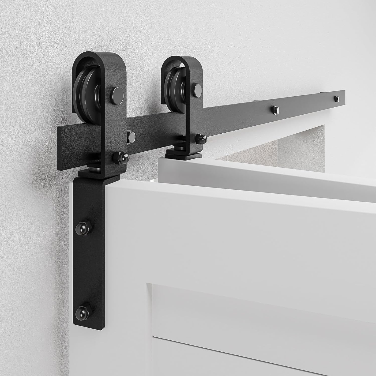 Bifold Schiebetürbeschlag Schiebetüren Schiebetürsystem Komplettset Laufschiene Rollen Set Schwarz für 2 Holztür