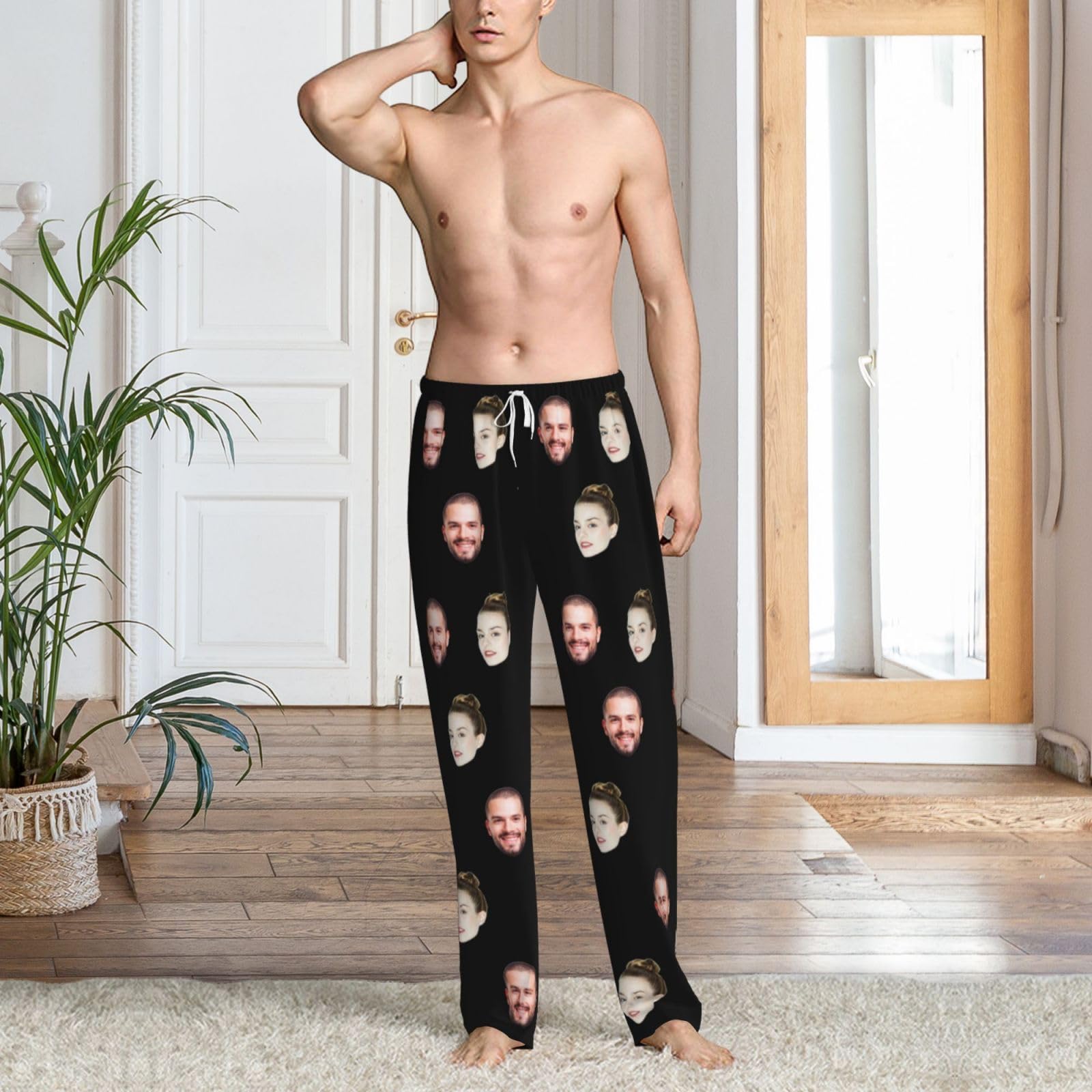 Pantalon Pyjama Personnalisé Avec Photo De Visage, Pantalon Pyjama Homme Pantalon Pyjama Femme, Coton Bas De