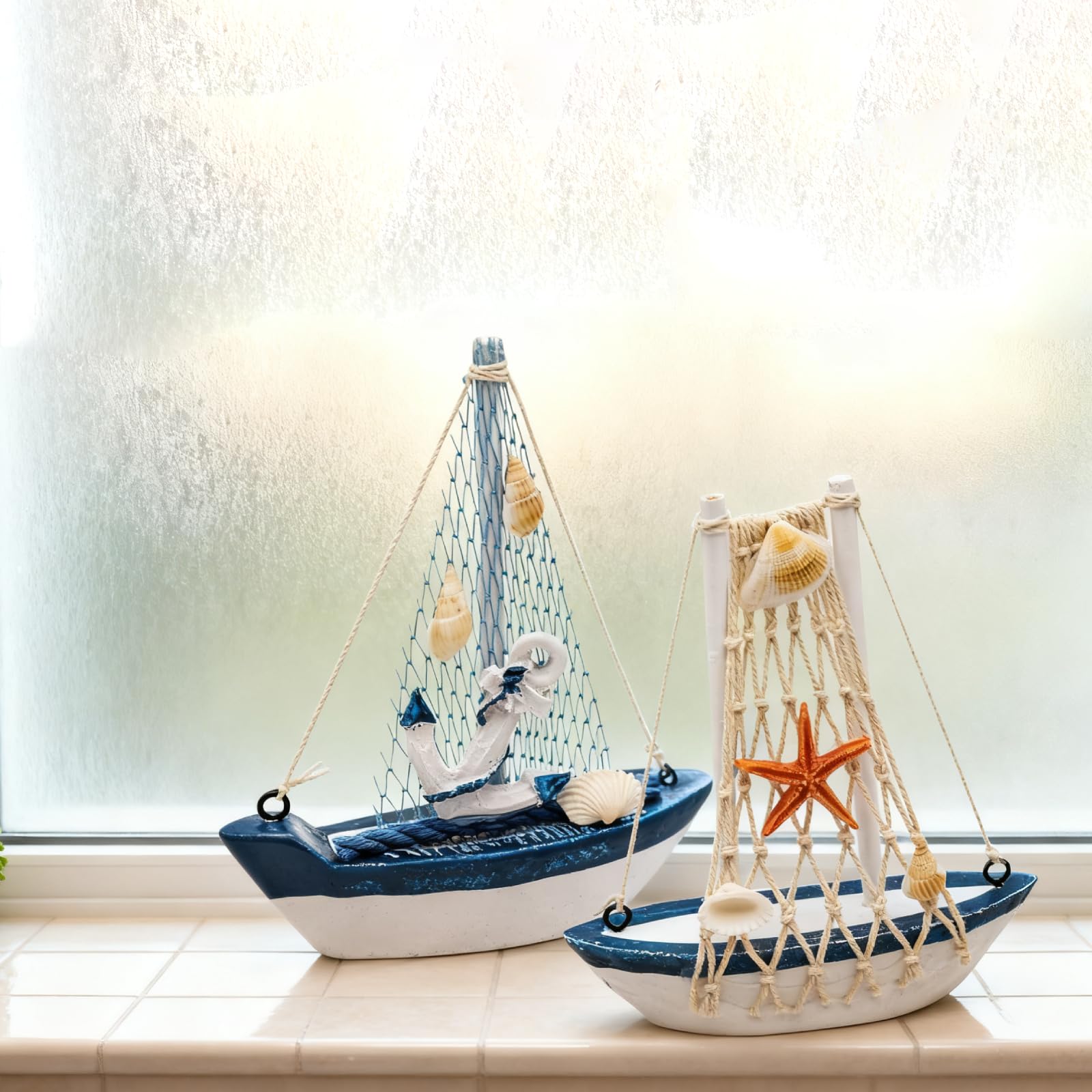 2 Pezzi Decorazione Marinaro Barca a Vela Ornamenti Marittimi Barchette Modello di Nave a Vela Piccole Barche per Bagno Camera da letto