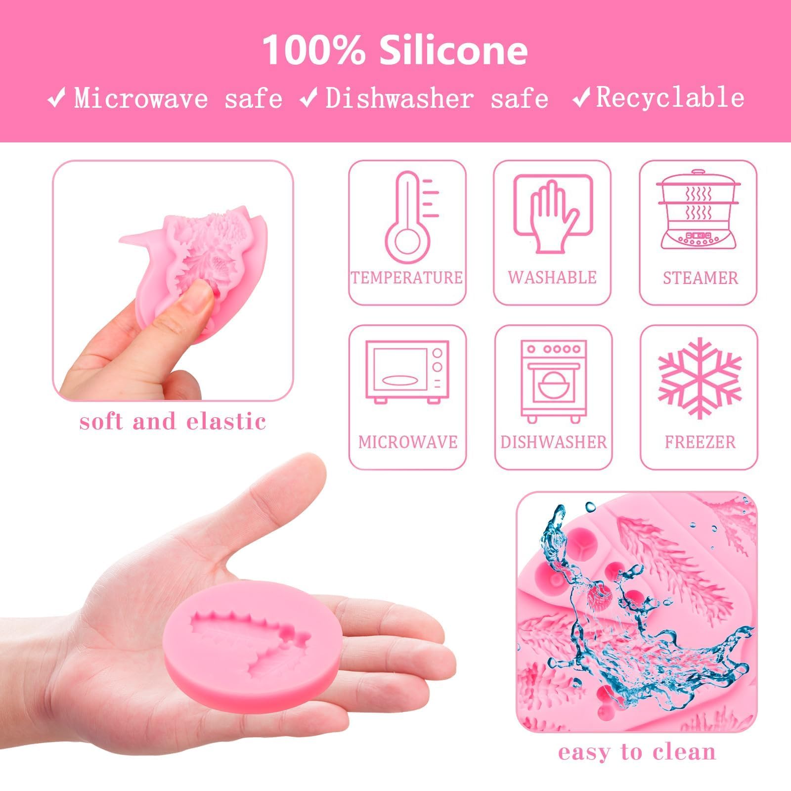 Christmas Holly Leaves Silicone Molds, Winter Leaves Fondant Mold, Christmas Pinecone Chocolate Baking Molds for Cake Decoration Cupcake Topper Candy Sugar Craft Gum Paste Clay Resin - Image 3