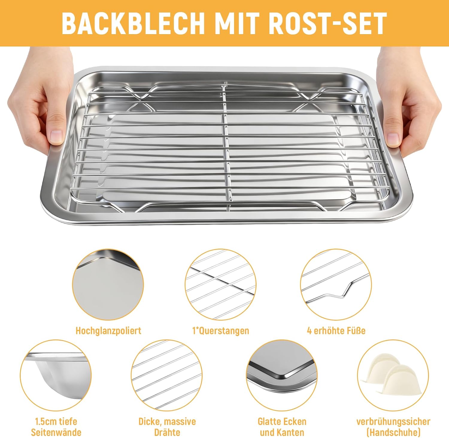 2-Piece Baking Tray with Cooling Rack Set, Heavy Duty Stainless Steel Baking Tray 32 x 22 x 2 cm with Cooling Rack, Drip Tray, Rectangular Baking Tray & Cooling Rack Baking, Non-Toxic and Easy to image 4