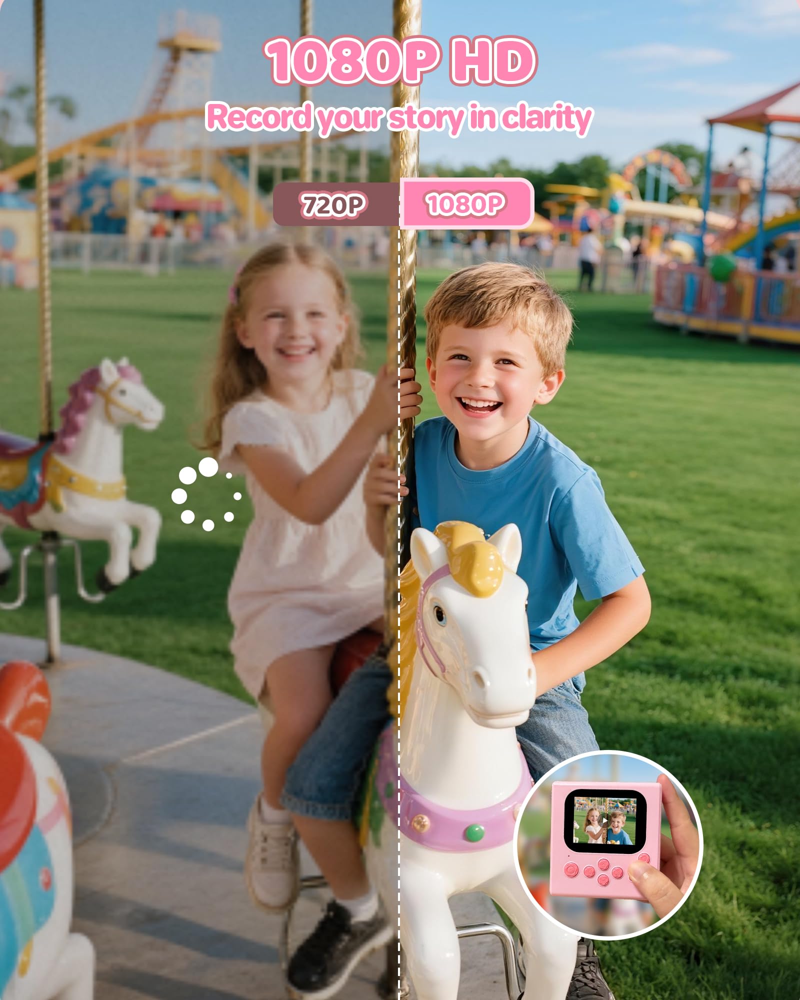 Appareil Photo Enfant Instantané Rose: HODDRCCN 1080P Appareil Photo Instantané - Carte 32GB - Jouet Cadeau pour Filles Garçons Enfant de 3-14 Ans - Cadeau Noël Anniversaire Fille Garçon