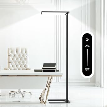 STERREN Modern LED Floor Lamp, 9000LM Touch Dimming Standing Lamp, 4000K Full Spectrum Eye-Care Reading Light Floor Standing, 76.8" Tall Lamp for Study Room, Office, Living Room, Bedroom Black