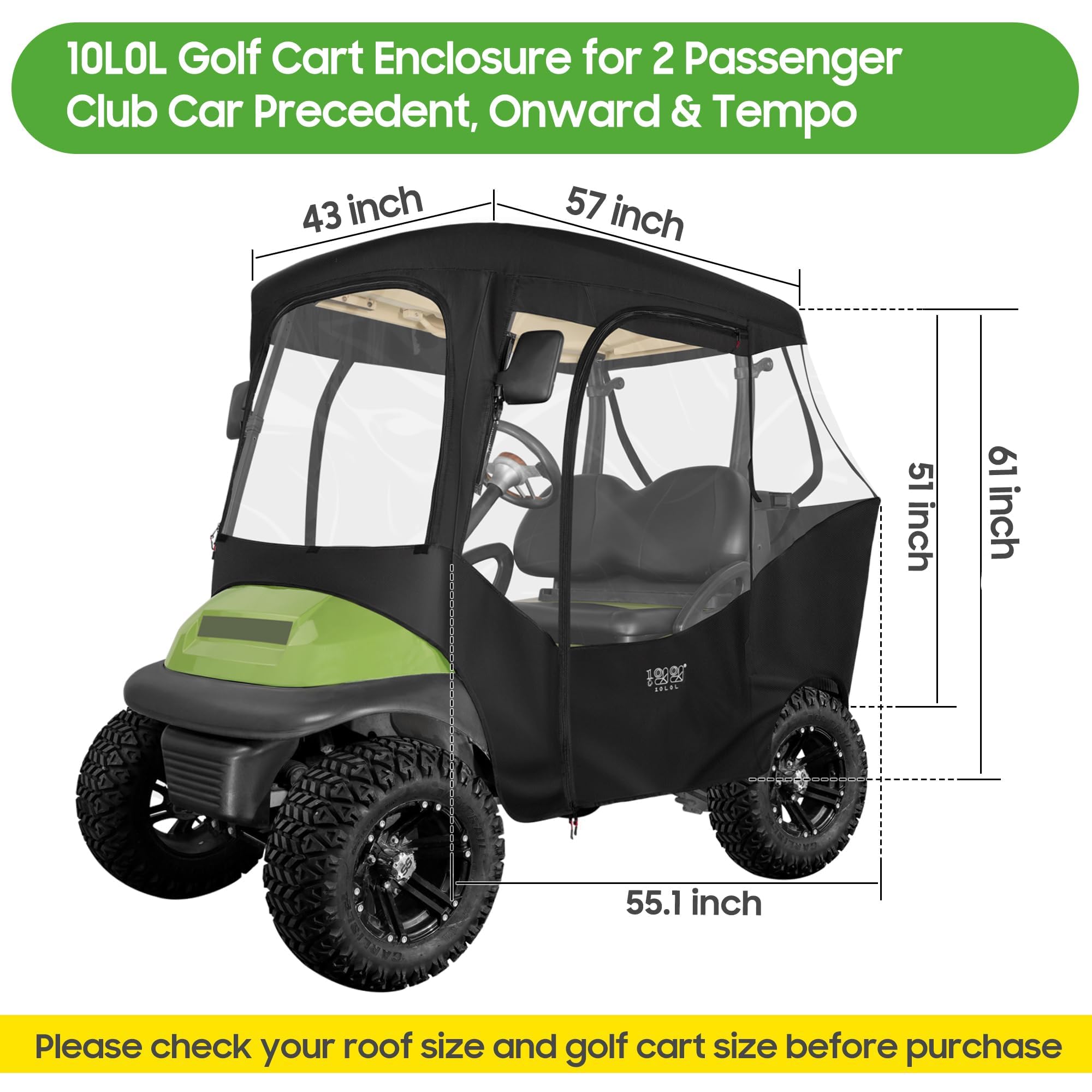 10L0L Golf Cart Deluxe Enclosure für 2 Passagiere Club Car Precedent & Temo,600D Winddicht Wasserdicht 4-Seiten Schutz Golf Buggy Warmhalten Abdeckung Fahrgehäuse (Schwarz)