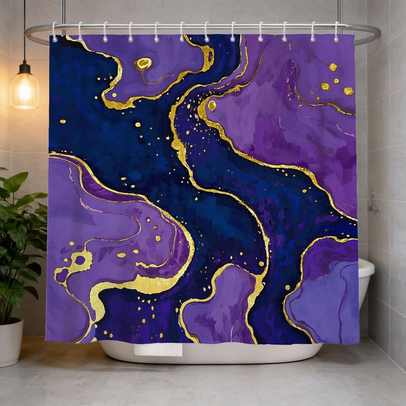 Hongduo 3D Marble Quicksand Shower Curtain for Stalls Bathtubs Purple Marble Bathroom Decor Shower Curtain Set Polyester Fabric Waterproof 200x200cm/79X79 Inch with Hooks