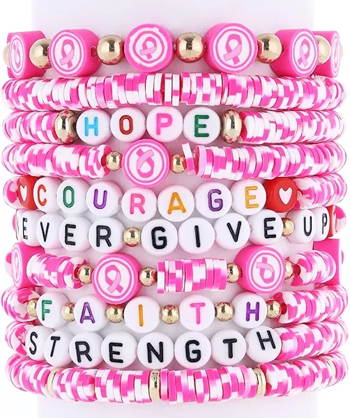 𝐇𝐞𝐢𝐬𝐡𝐢 𝐁𝐞𝐚𝐝𝐞𝐝 𝐒𝐭𝐫𝐞𝐭𝐜𝐡 𝐁𝐫𝐚𝐜𝐞𝐥𝐞𝐭𝐬 for Women Teen Girls St.Patrick's Day Valentine's Day Christmas Breast Cancer Bracelets Stackable Polymer Clay Beads Bracelets Friendship Boho Bracelets Jewelry Set