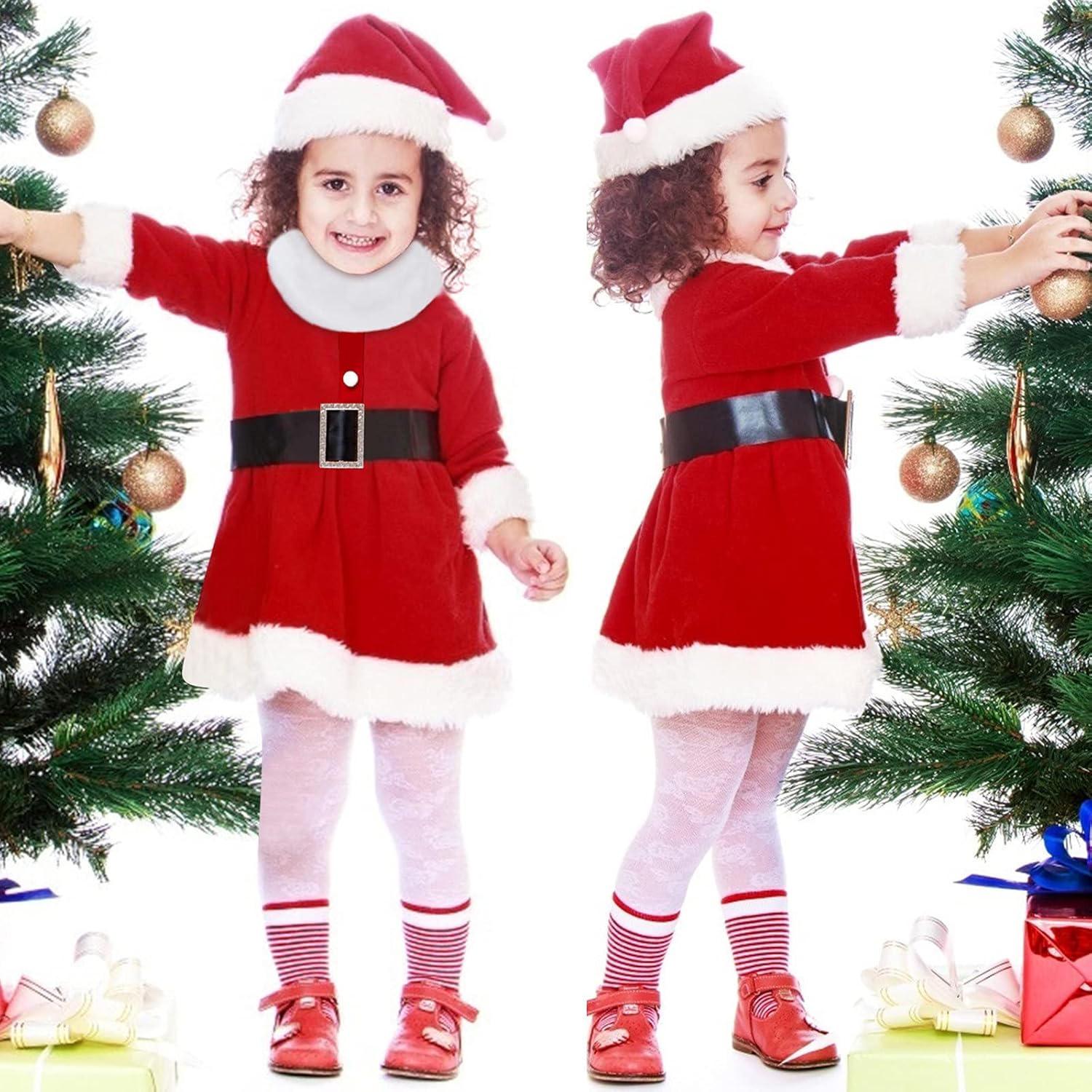 Party Baby Girls Christmas Xmas Fleece Kids Toddler Princess Dress+Hat+Neckerchief Girls Dress&Skirt Girls Dress Slippers : Clothing, Shoes & Jewelry