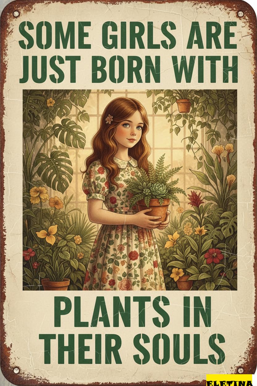 Vintage Metal Tin Sign for Man Cave Gardening Some Girls Are Just Born With Plants In Their Souls Wall Art Decor Home Garden Yard Outdoor 8x12InchInch Private Property Decorative