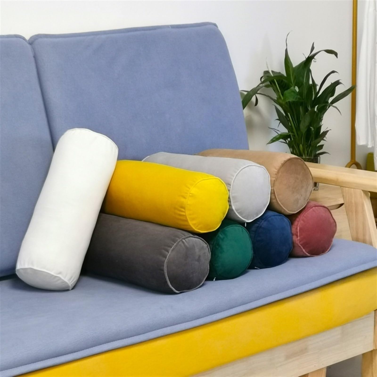 Zylindrisches Nackenrolle 15x40/15x50/20x60 Samt Rohrkissen Bequemes Multifunktional Reisekissen Abnehmbar Kissenrolle Rollenkissen for Nacken, Beine, Rücken, Bett, Yoga(@6,20x120cm/8x47in)