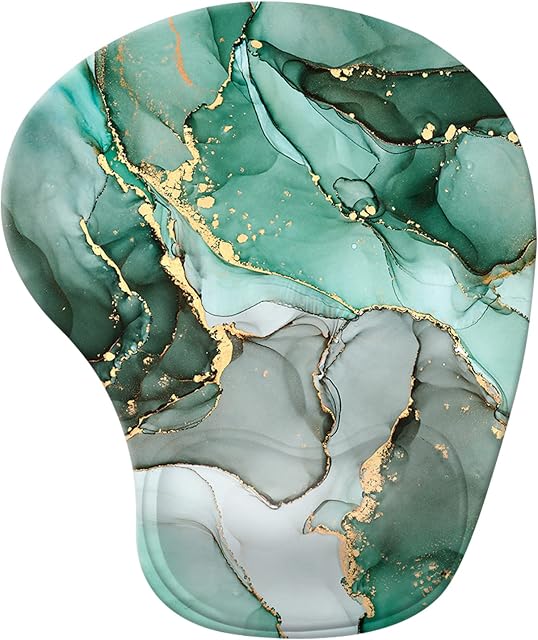 iCasso Mouse Mat Wrist Support, Ergonomic Memory Foam Mouse Wrist Rest Support, Non-Slip Rubber Base Mousepad for Laptop Home Office Gaming Working Easy Typing and Pain Relief - Green Marble