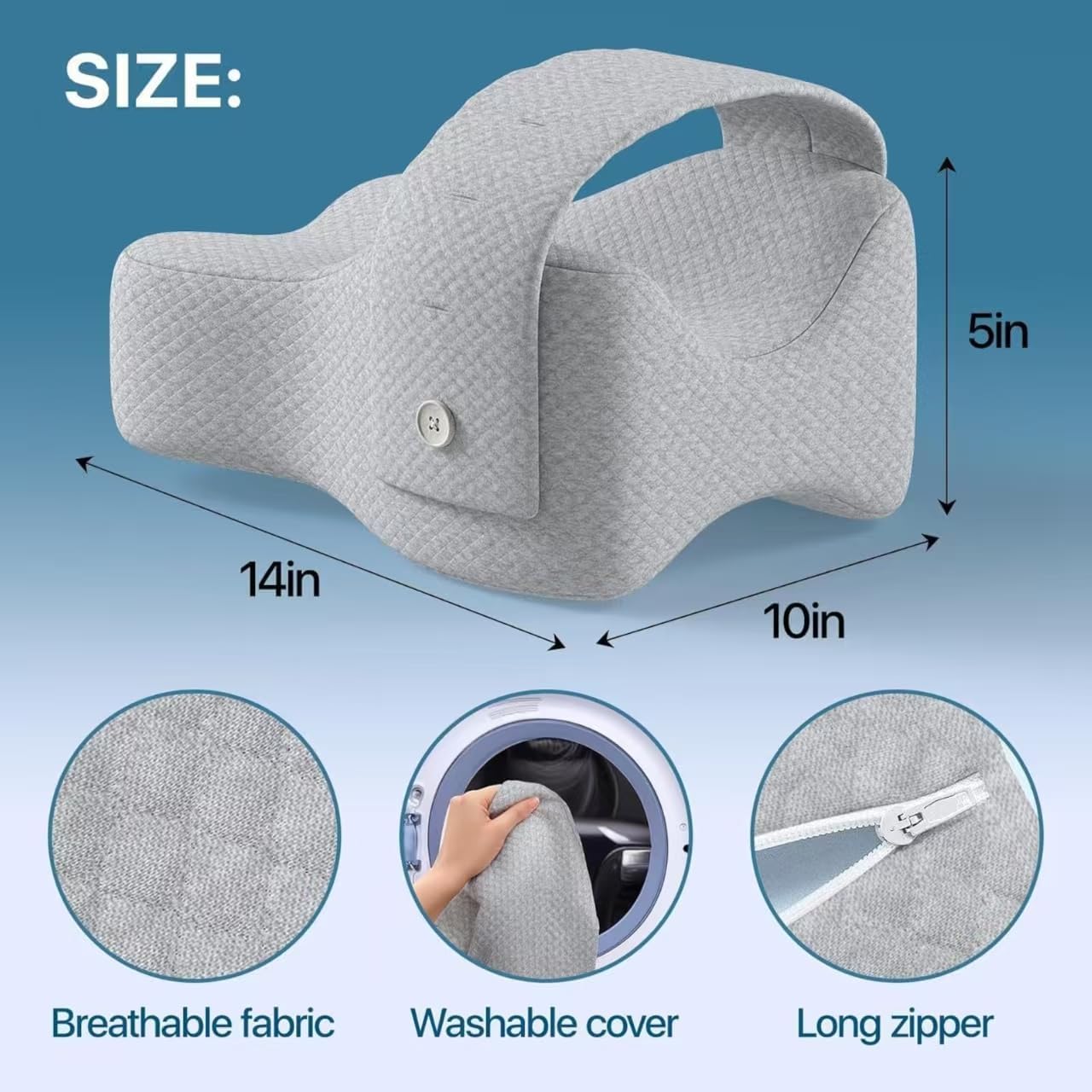 Knee Pillow for Side Sleepers, Ergonomic Memory Foam, Large Gray, 11 Inch, Sciatica Pain Relief, Hip, Back and Leg Support