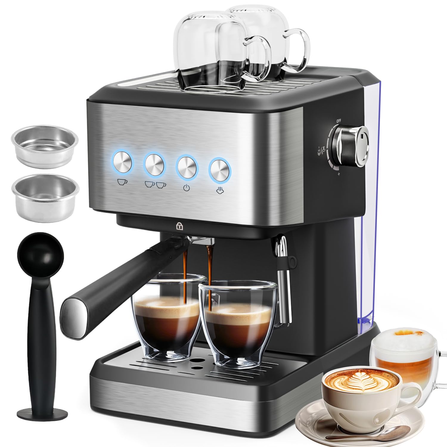 Photo 1 of Vaparinckl Espresso Machine with Milk Frother, 20 Bar Espresso Maker for Cappuccino&Latte, Compact Coffee Maker for Home&Office, 50oz Removable Water Tank, Stainless Steel