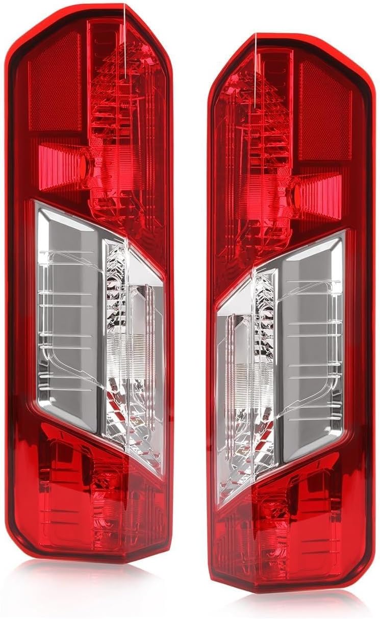 KUAFU Pair Tail Light Compatible with 2015-2024 Ford Transit 150 250 350 350HD E-Transit Replacement for FO2801242 FO2800242 Taillight Rear Brake Tail Lamp Assembly Plastic (Red Lens+Clear Lens)