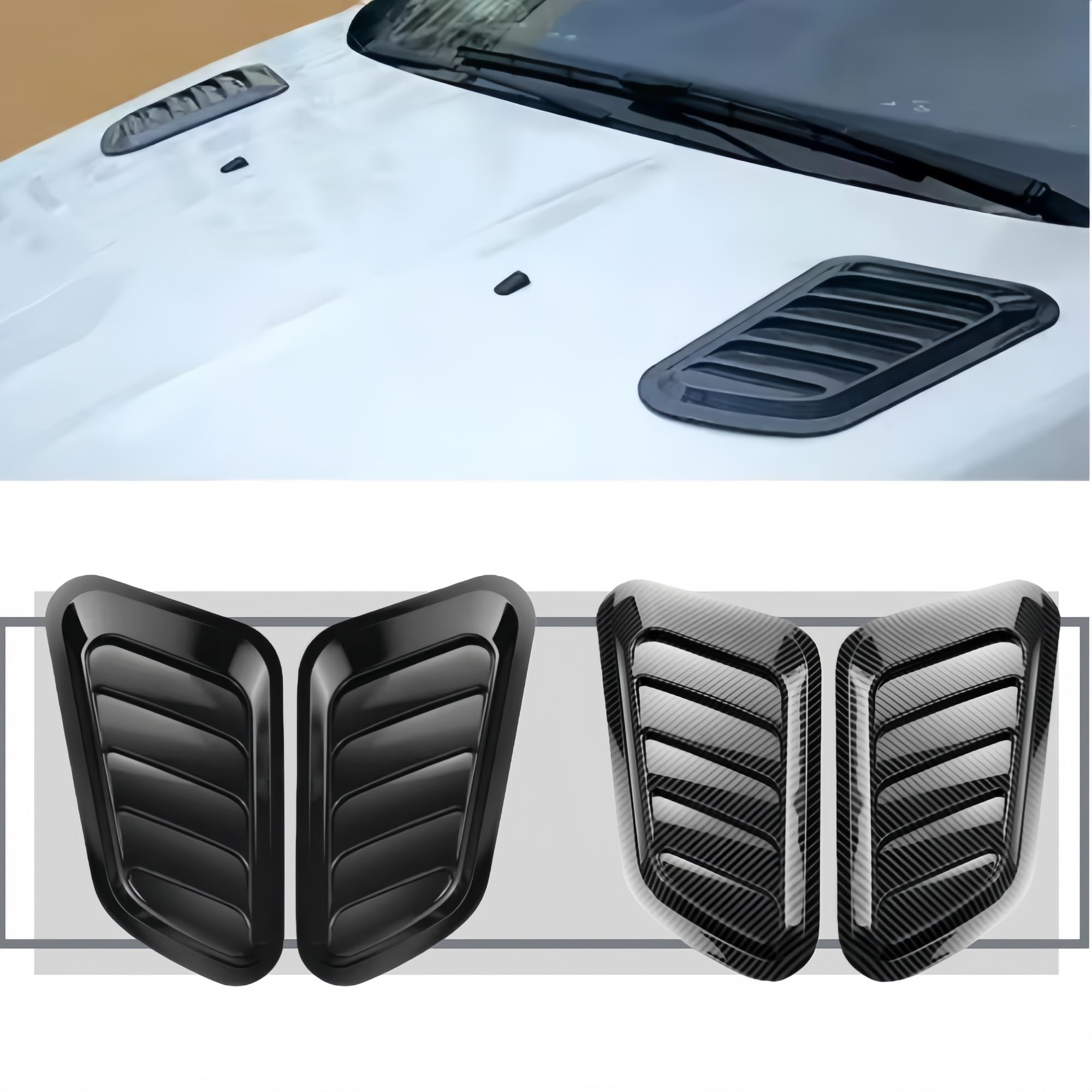 Wlot powietrza do maski Uniwersalna miarka maski samochodu z włókna węglowego osłona wlotu powietrza 2 szt. Dekoracyjna na zewnątrz(Carbon Fiber Black)