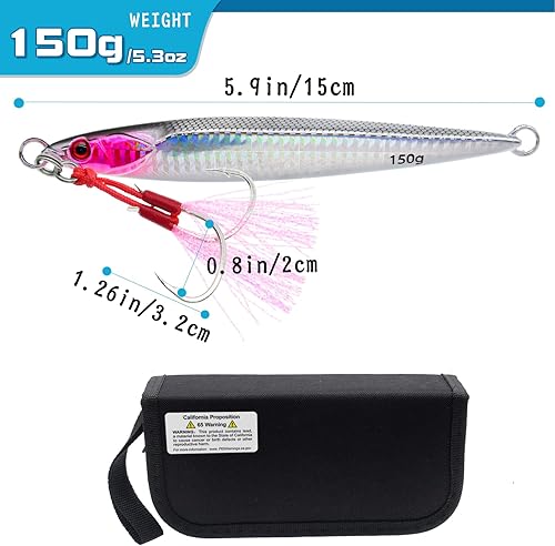 Miniatura 9 de Gefischtter 3 piezas de plantillas de pesca verticales de agua salada, cuchara de jigging de metal, velocidad rápida de mar profundo, señuelos de