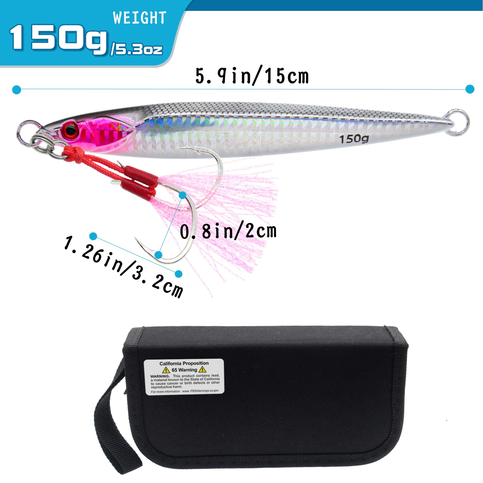 Leurres de pêche verticaux pour Eau salée en métal Rapide en mer Profonde Jiggen Leurres de pêche Lumineux avec Crochets auxiliaires pour Thon, Perche, Dogtooth Grouper, 130