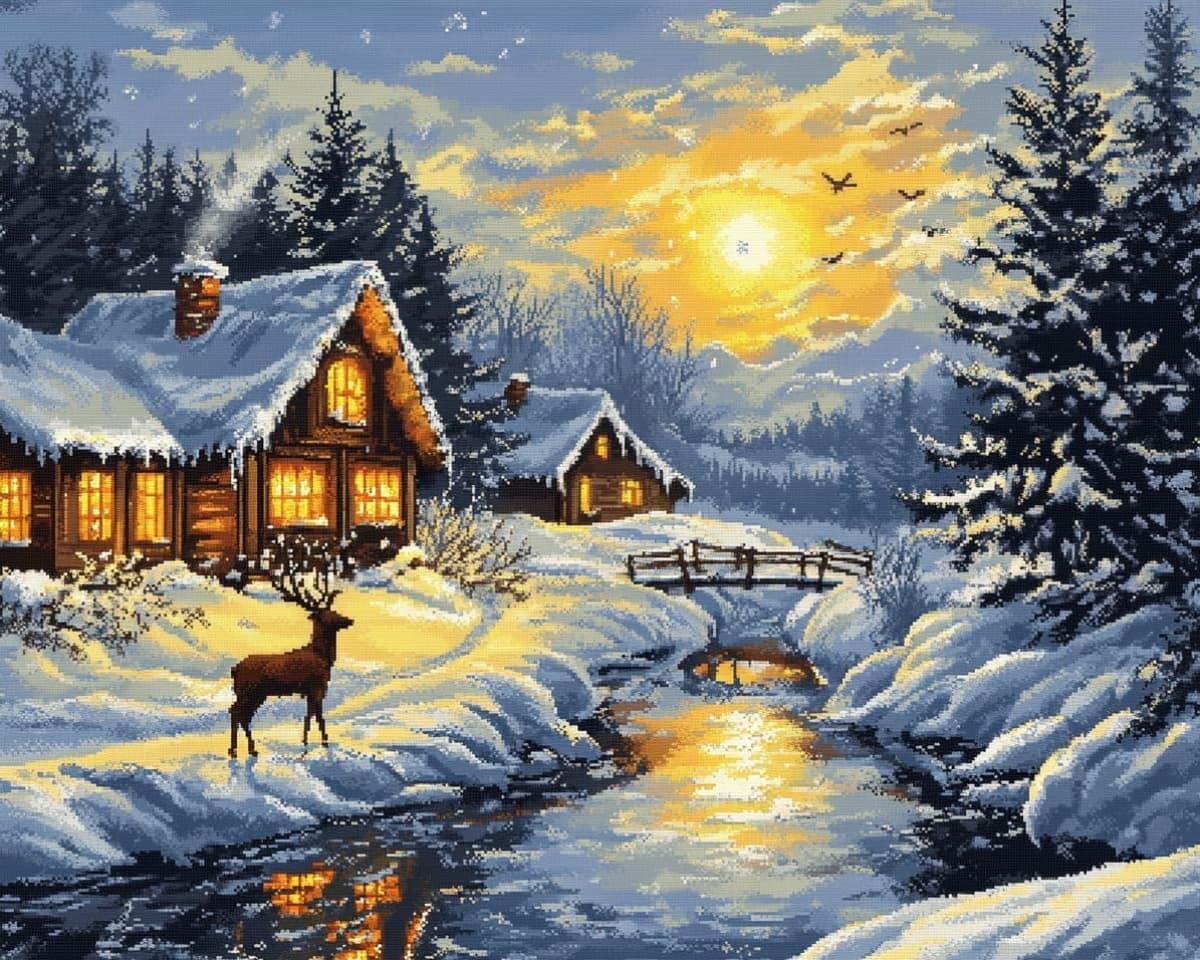 AxiangziK Cross Stitch Kits for Adults Beginners,Christmas Snow Town 16x20 Inch Stamped Embroidery 11CT Needlepoint Kits Fun DIY Crafts Home Decor & Craft Gifts