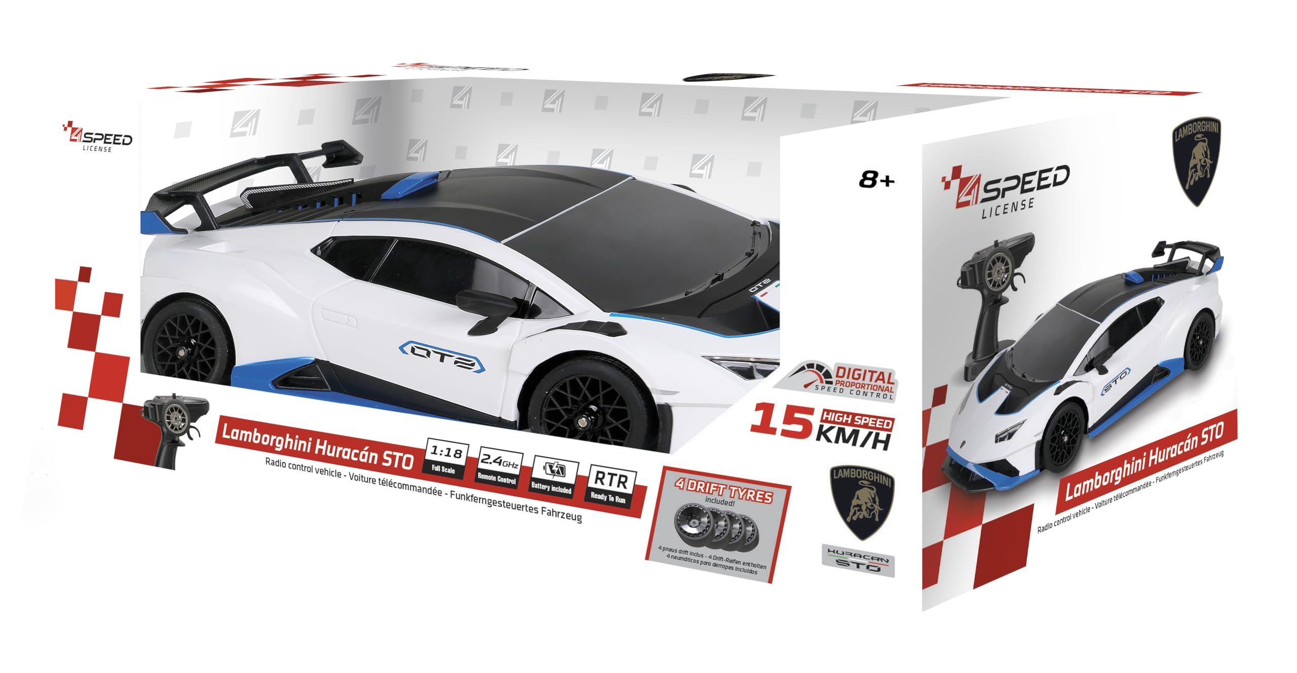 Silverlit – 4Speed – Lamborghini Drift 1:18 Zdalnie sterowany samochód – RC dla dzieci 2,4 GHz – Spektakularne poślizgi – 2 zestawy opon – Zdalnie sterowany pojazd w skali 1:18