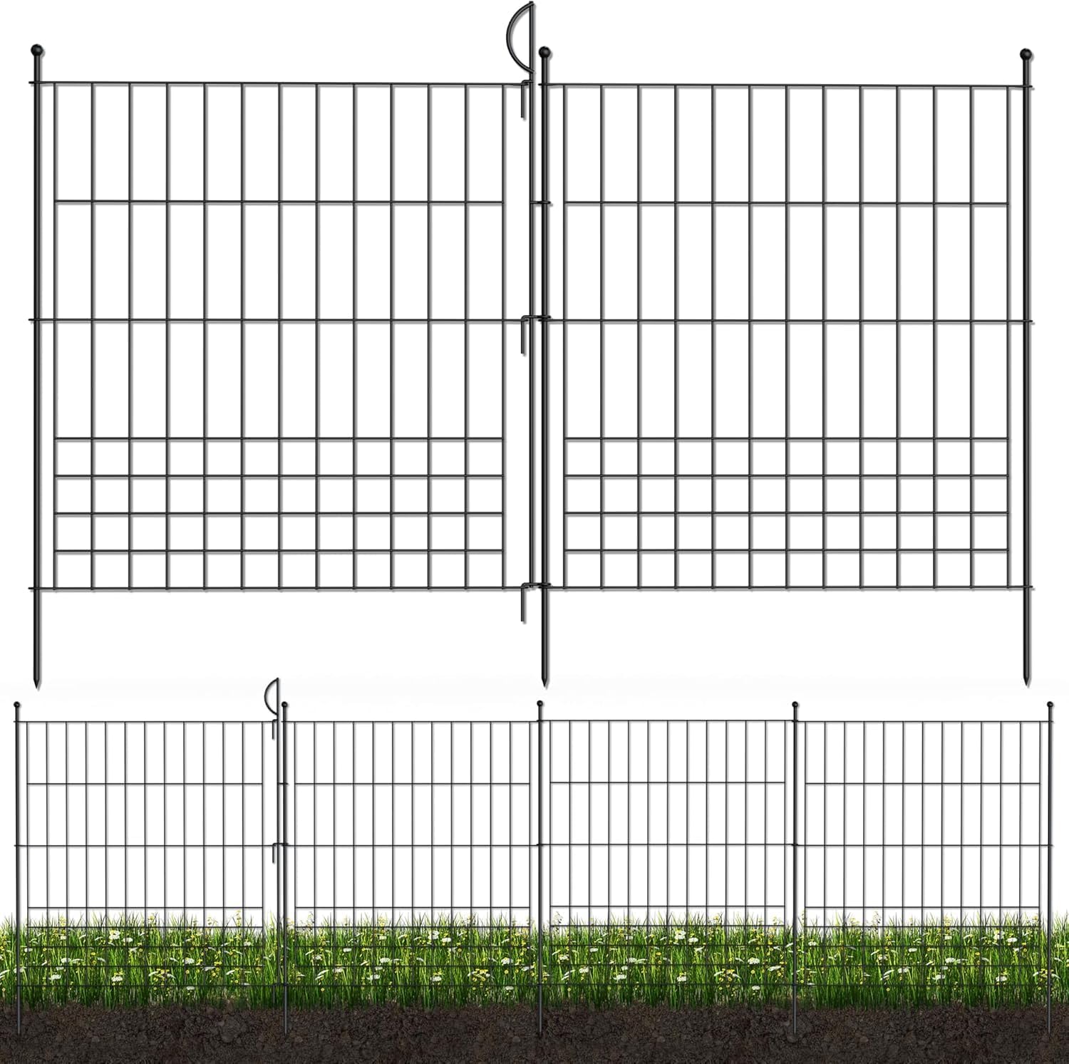 No Dig Fence Outdoor Dog Fences 10 Panels,32in (H) x 24.6 ft (L) Decorative Metal Garden Fence with Gate,Garden Fence Animal Barrier,Garden Fencing for Yard Rustproof