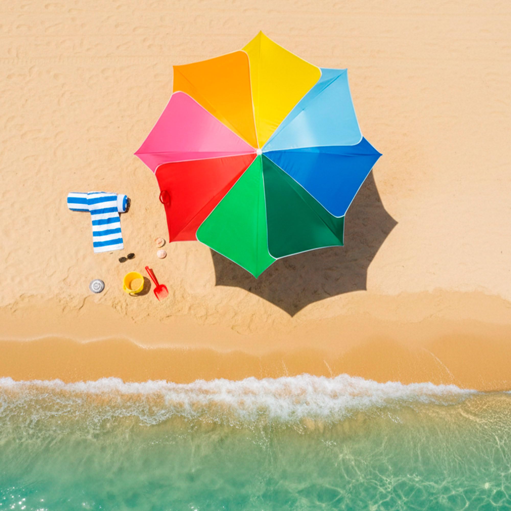 AKTIVE Beach 62525 Parasol de plage inclinable, diamètre 200 cm, design multicolore, protection UV50, matériau Oxford, avec 8 baleines, pour extérieur, jardin, terrasse