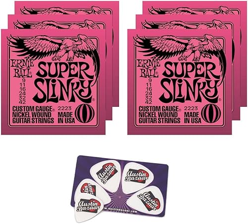 Miniatura 6 de Ernie Ball 2221 Regular Slinky - Juego de cuerdas para guitarra eléctrica 10-46 paquete de 3 cuerdas con púas