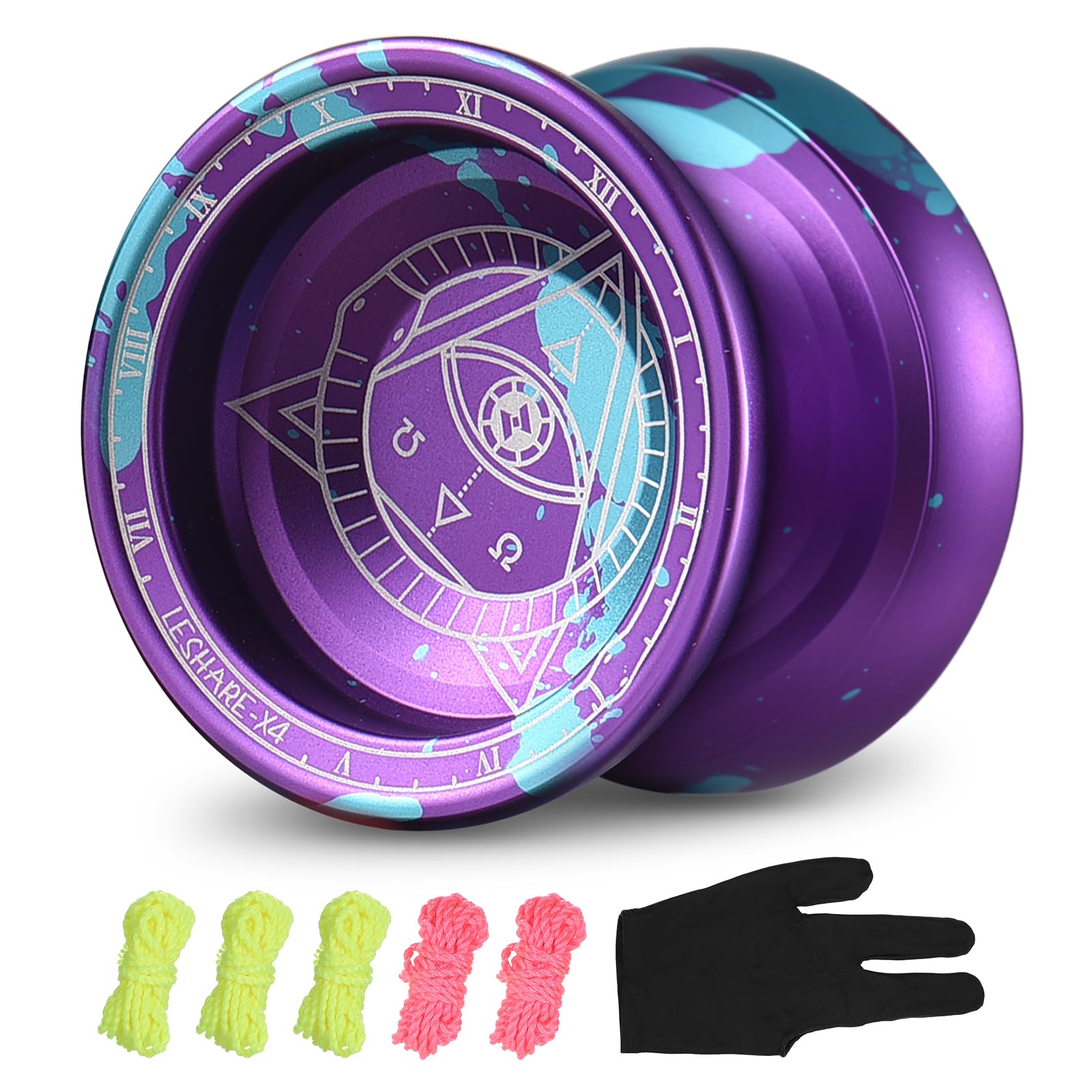 Lixada Yoyo professionale Competitive Alluminio Yoyo Ball con 5 corde e guantoDue set di cuscinetti, cuscinetti non attraenti/cuscinetti sensibili Yo-Yo per principianti e giocatori professionisti