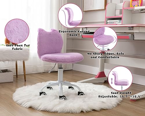 Miniatura 5 de Silla de escritorio moderna con diseño de gato para niños, cómoda y mullida silla de escritorio pequeña para niñas y niños, silla giratoria