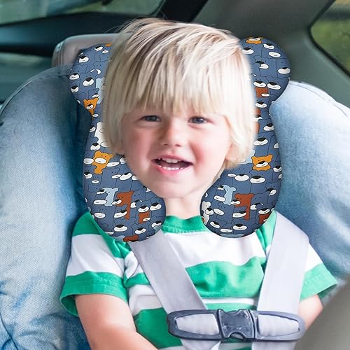 Miniatura 7 de Almohada de viaje para bebé, cojín suave y agradable a la piel para asiento de automóvil, cochecito y cochecito (oso azul)