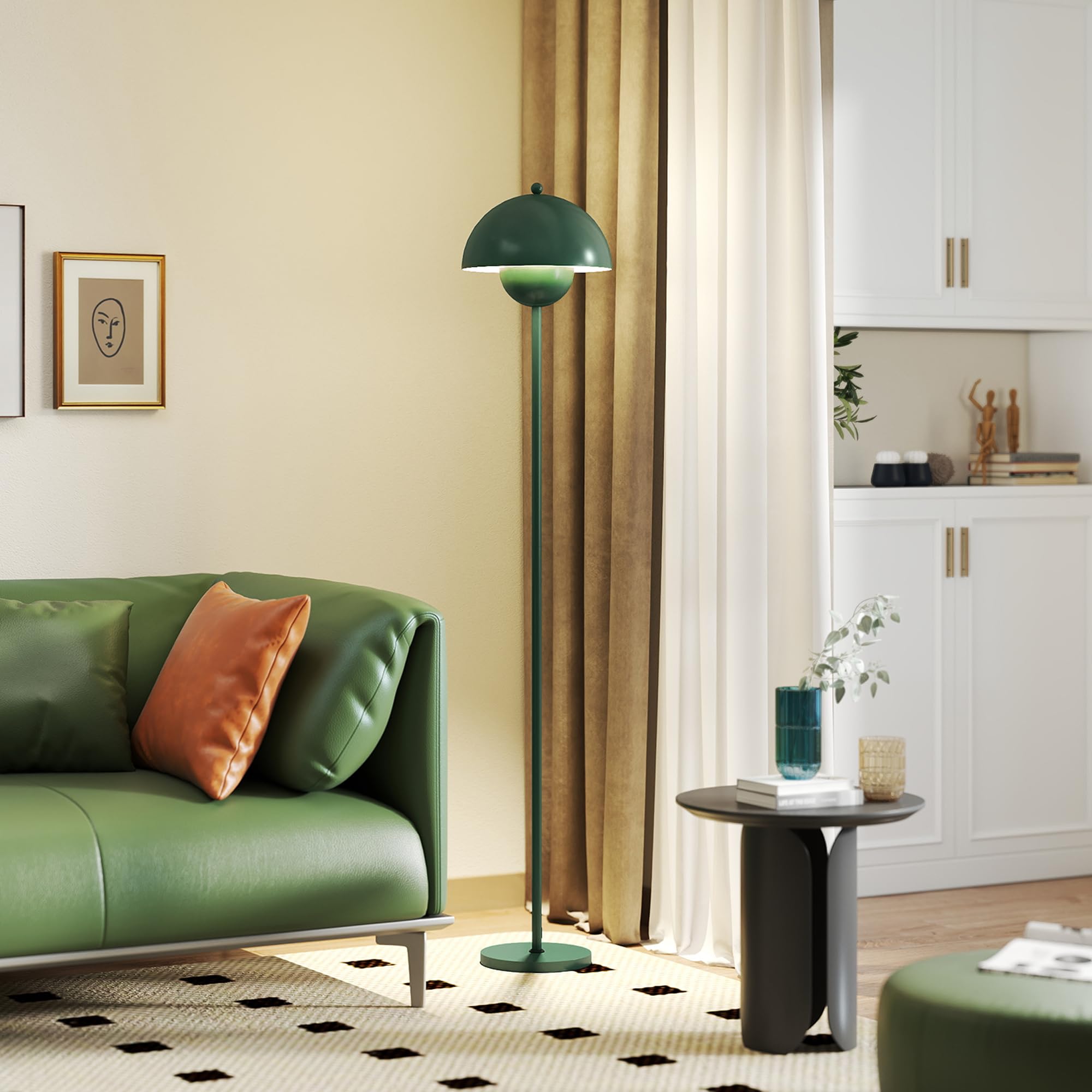 HOMCOM Lampada da Terra con Paralume Semicircolare e Interruttore a Pedale, Lampada a Piantana in Acciaio, Ø30x155 cm, Verde