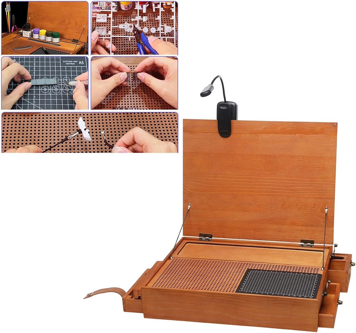 Tavolo da lavoro per modellismo con luce, banco da lavoro multifunzionale portatile per progetti fai da te, artigianato e modellismo