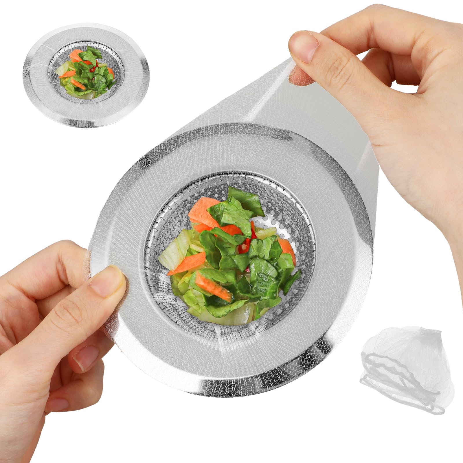 200 Pcs Disposable Mesh Sink Strainer Bags Kitchen Sink Filter Anti-Clogging Elastic Sink Filter Trash Bag Kitchen Sink Trash Mesh Bag For Collecting Kitchen Food Waste Garbage(White)